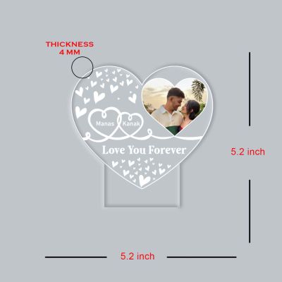 Personalized Heart Photo 3D LED Night Light | Custom Name & Picture Lamp with Love You Forever, Anniversary & Birthday Gift for Husband & Wife, Girlfriend Boyfriend (Warm White Light)